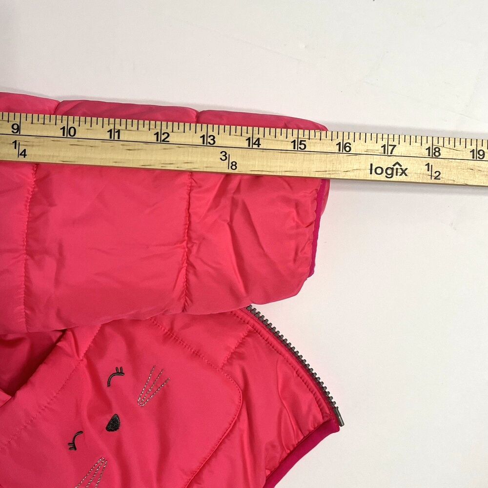 Carter’s Pink Quilted Kitty Cat Puffer Jacket Fleece Lined Winter Coat Sz7 L - Picture 4 of 16